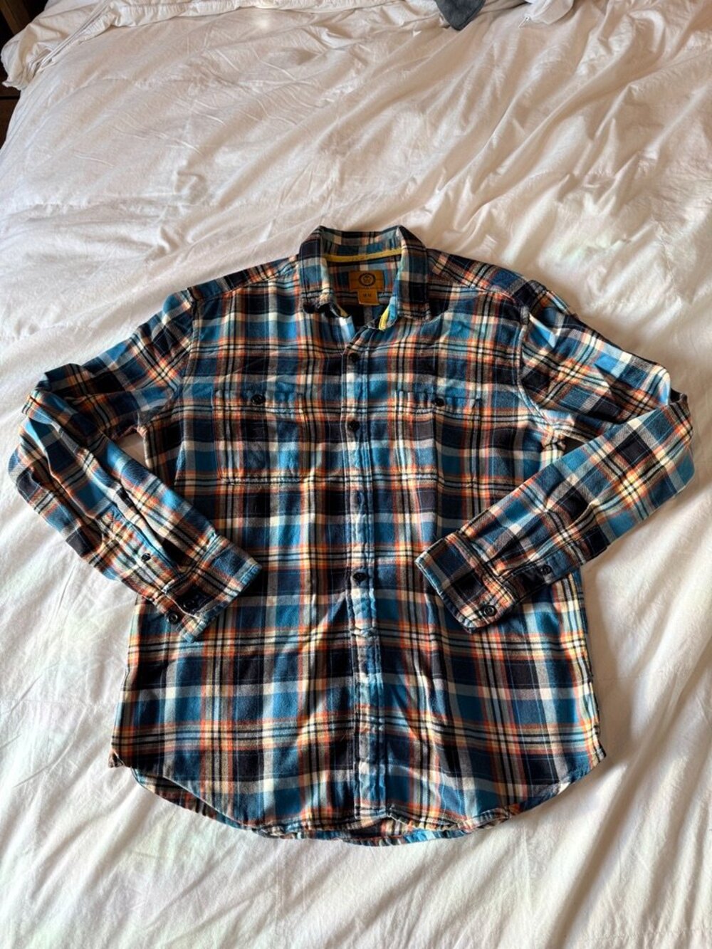 Stapleford Mens Plaid Flannel Long Sleeve Button Down Shirt Size M Blue Orange